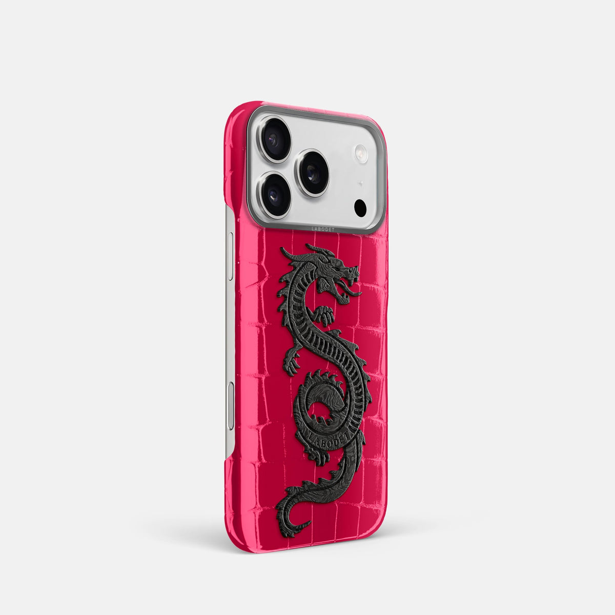 Classic Case With Carbon Dragon For iPhone 18 Pro In Shiny Alligator -2 | Pink-Panther-Steel