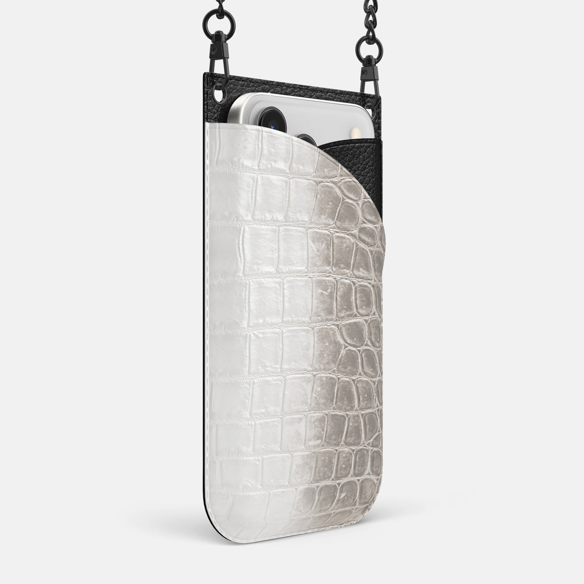 Crossbody Bag For iPhone 17 Pro Max In Himalayan Crocodile -2 | Grey-Black
