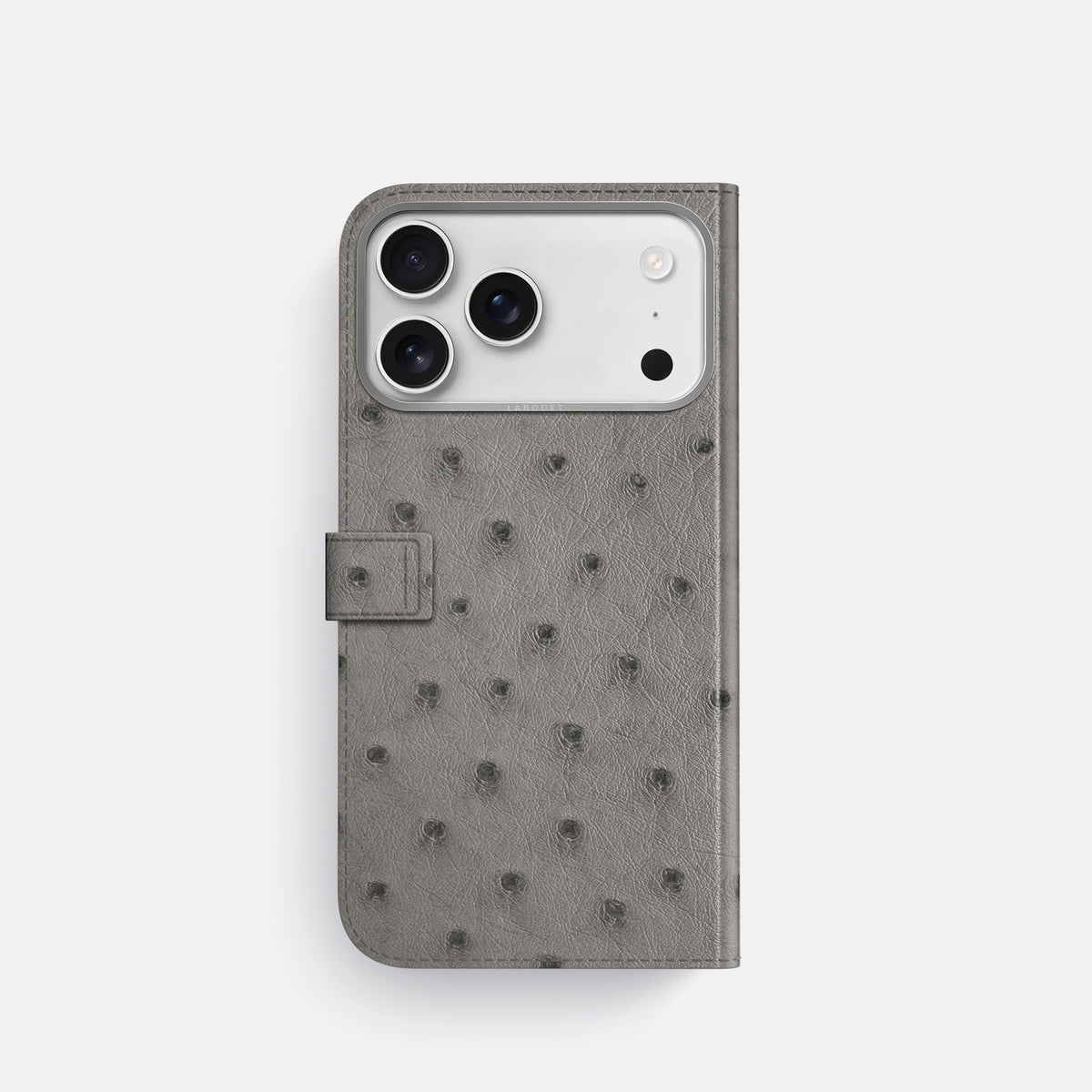 Folio Case with Clasp For iPhone 18 Pro In Ostrich -3 | Grey-Steel