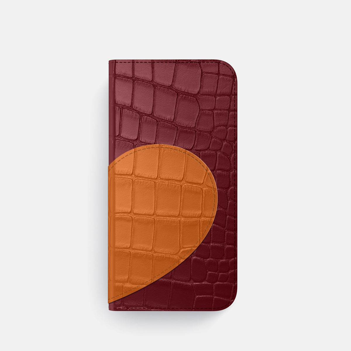 Folio Case With Heart For iPhone 18 Pro In Alligator -4 | Burgundy-Black