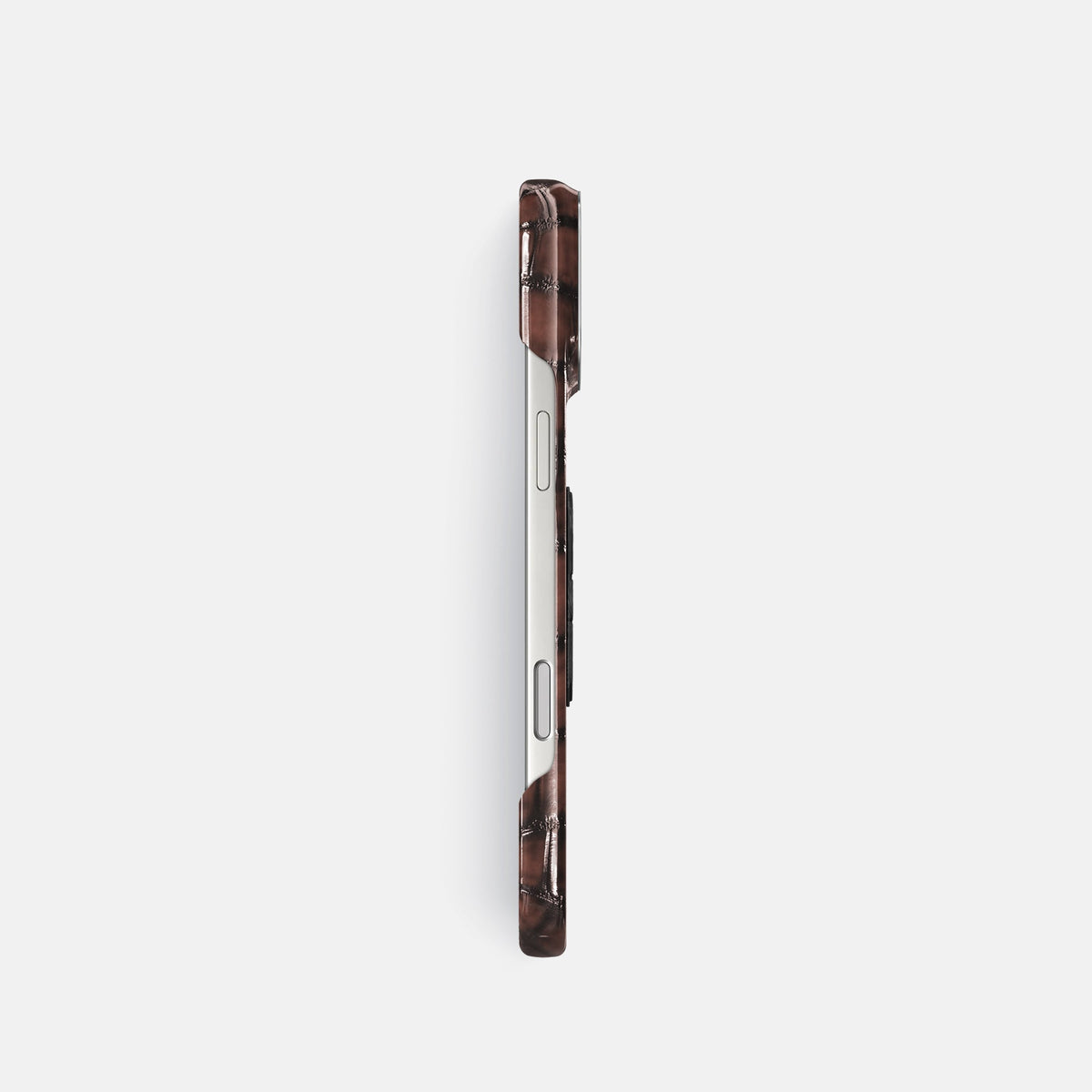 Classic Case With Titanium Skull For iPhone 18 Pro In Patina Alligator -3 | Havana-Brown-Steel