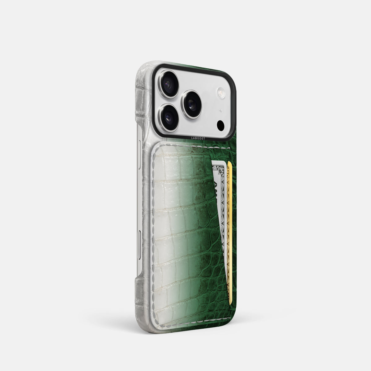 Double Card Case For iPhone 17 Pro In Himalayan Crocodile -2 | Green-Black
