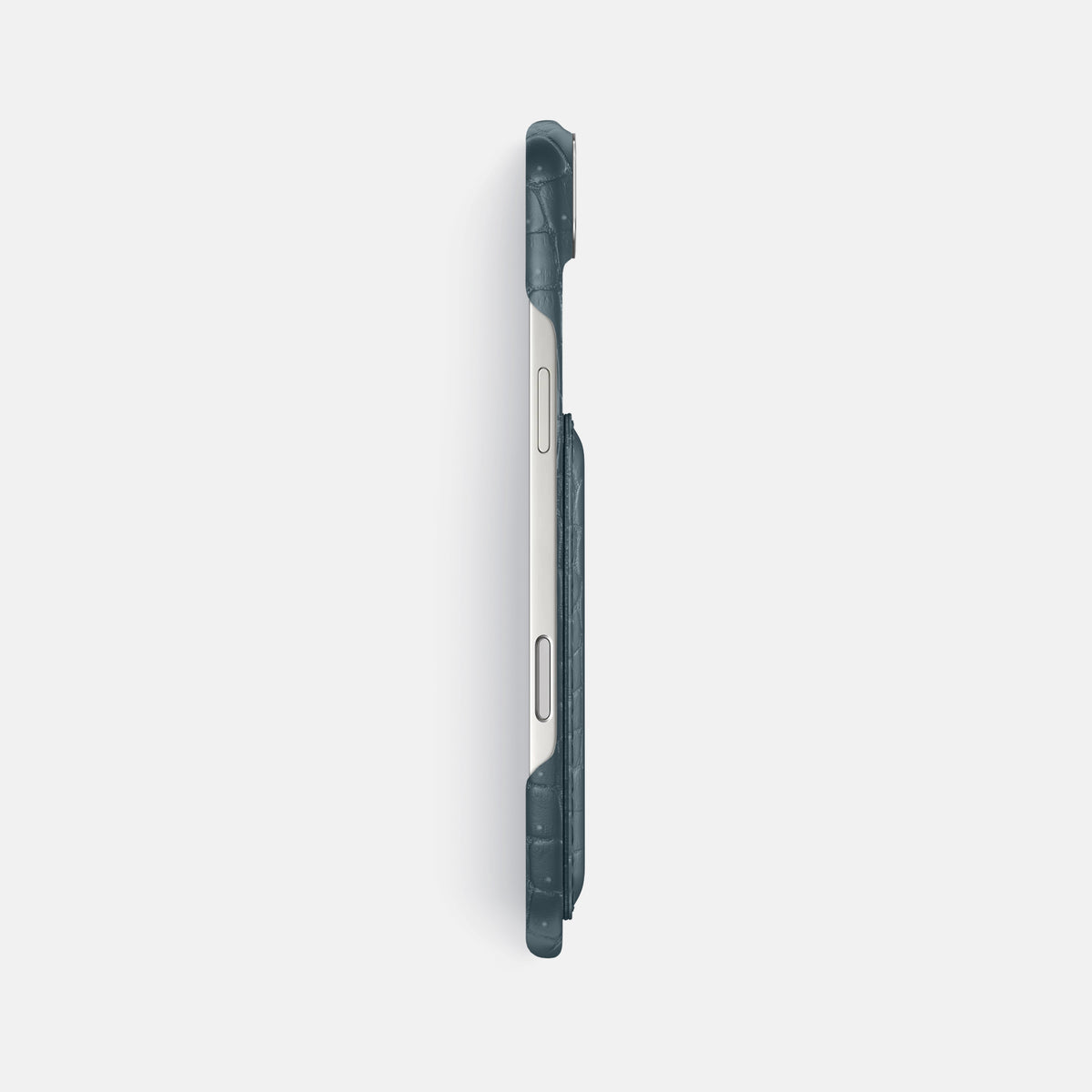 Double Card Case For iPhone 17 Air In Porosus Crocodile -3 | Denim-Steel