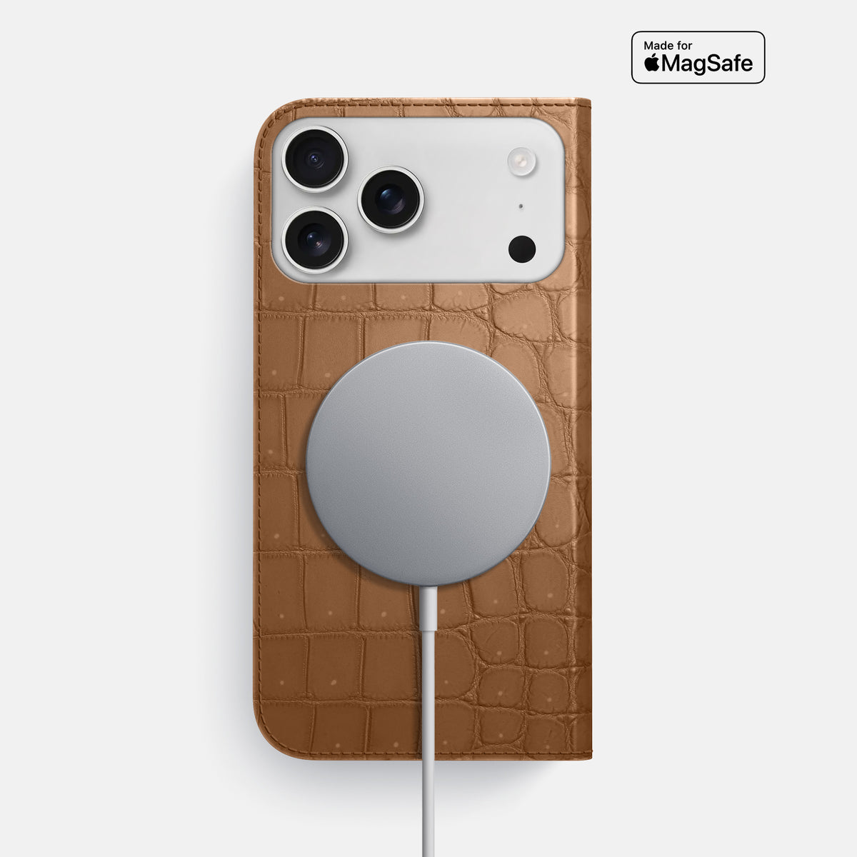 Folio Slim Case For iPhone 17 Pro Max In Porosus Crocodile -3 | Milk-Chocolate