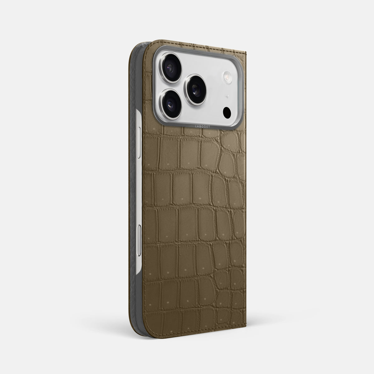 Folio Case For iPhone 17 Pro Max In Porosus Crocodile -1 | Kaki-Green-Steel