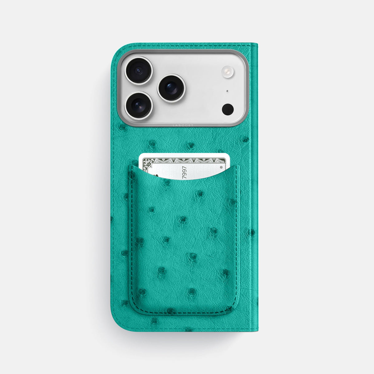 Folio Case with Card For iPhone 18 Pro Max In Ostrich -3 | Turquoise-Steel
