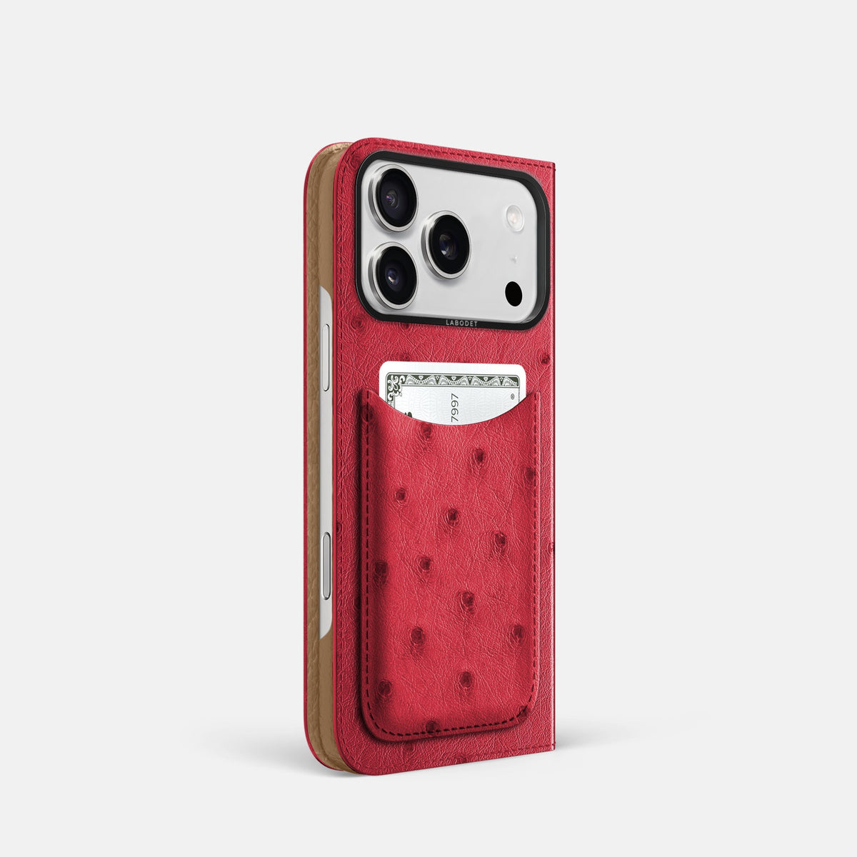Folio Case with Card For iPhone 18 Pro In Ostrich -1 | Red-Black