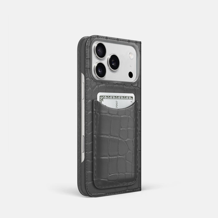 Folio Case with Card For iPhone 18 Pro In Alligator -1 | Grey-Steel