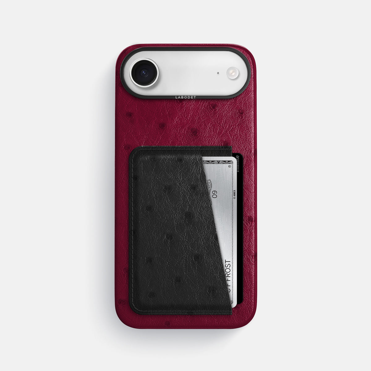 Double Card Case Coloré For iPhone 17 Air In Ostrich -1 | Bordeaux-Black