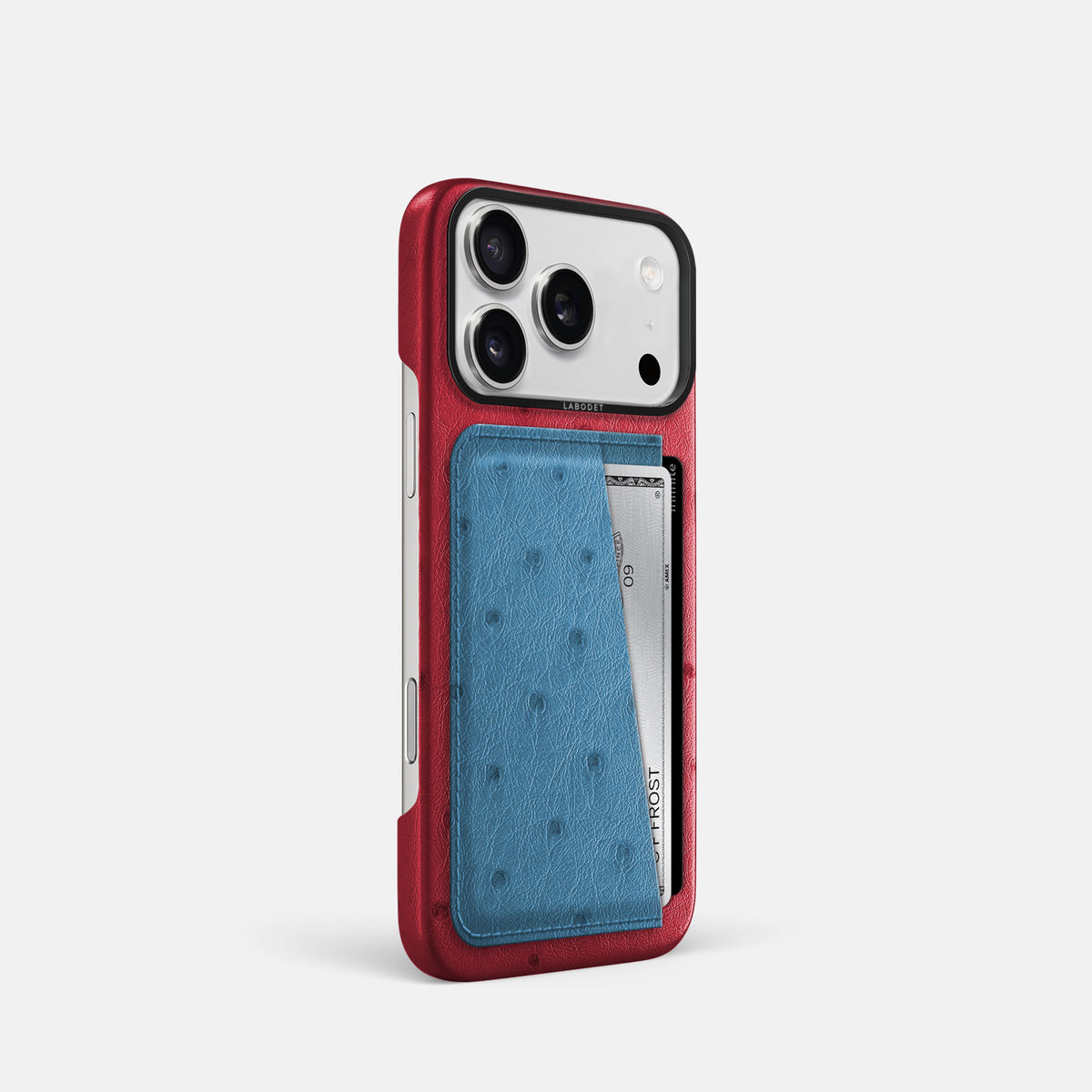 Double Card Case Coloré For iPhone 17 Pro In Ostrich -2 | Red-Black