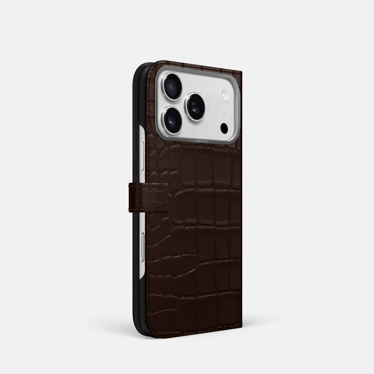 Folio Case with Clasp For iPhone 18 Pro In Alligator -1 | Dark-Brown-Steel