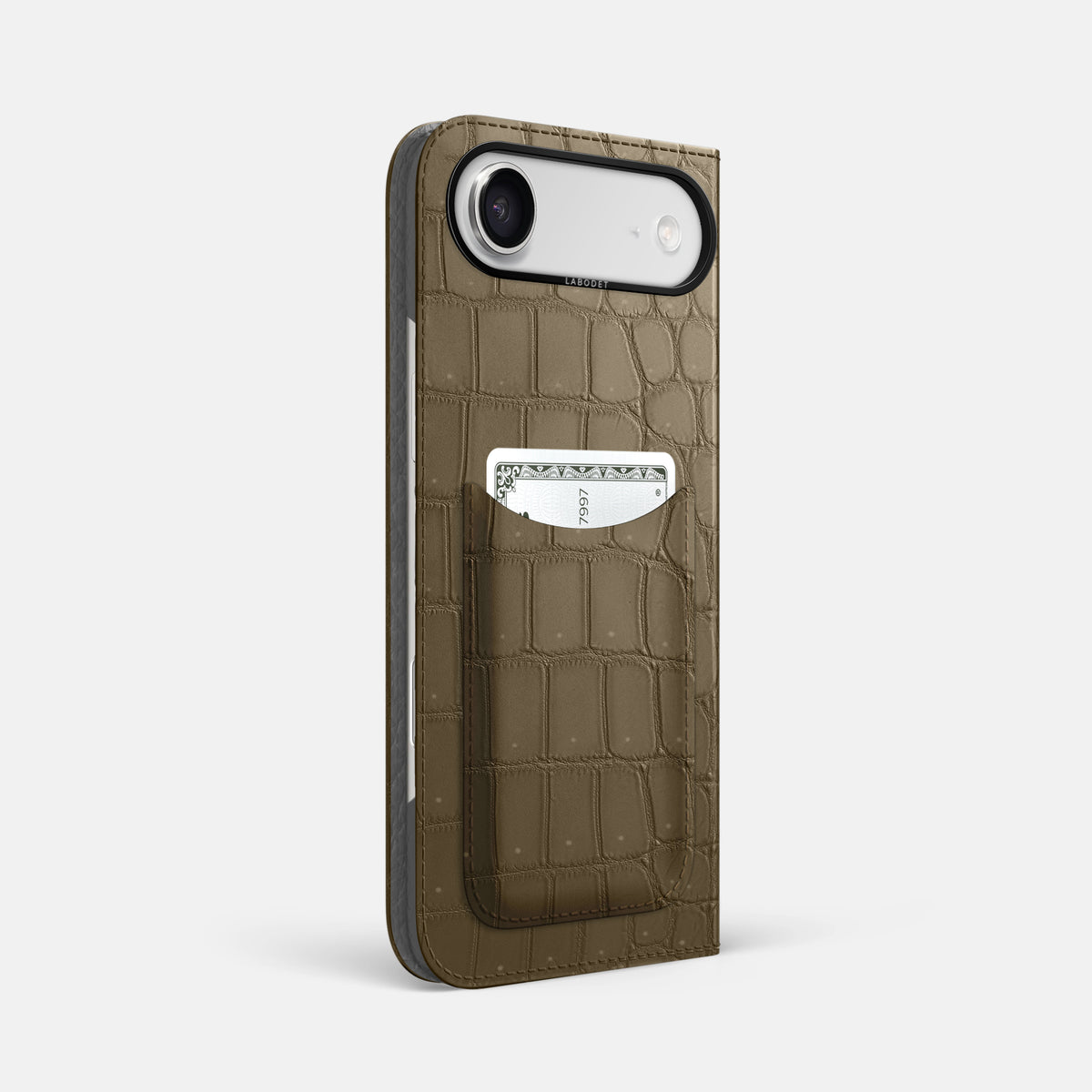 Folio Case with Card For iPhone 17 Air In Porosus Crocodile -1 | Kaki-Green-Black