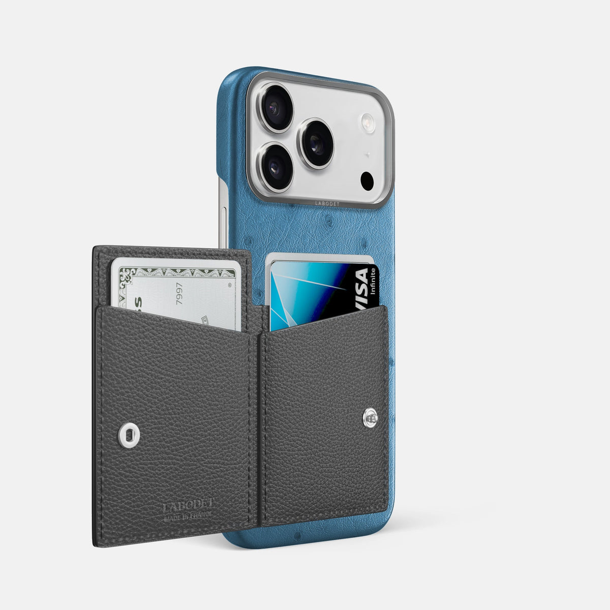 Bi-Fold Case For iPhone 18 Pro Max In Ostrich -2 | Blue-Jeans-Steel