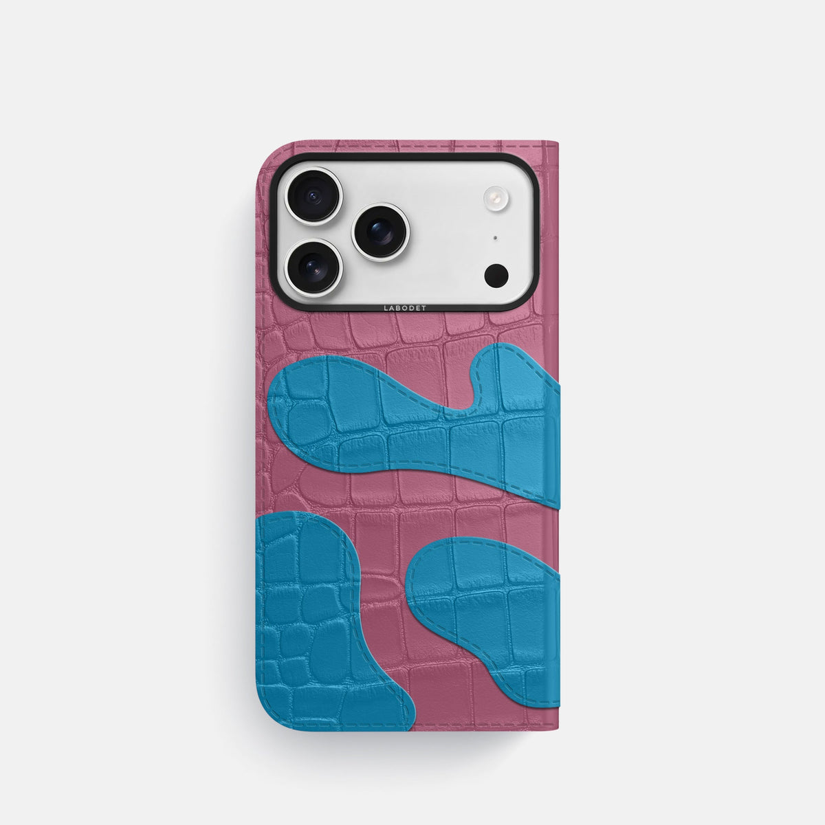 Camouflage Folio For iPhone 18 Pro In Alligator -3 | Pink-Lagoon-Black