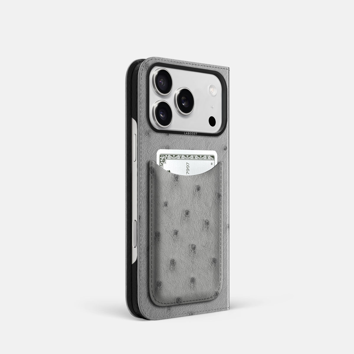 Folio Case with Card For iPhone 17 Pro In Ostrich -1 | Silver-Black