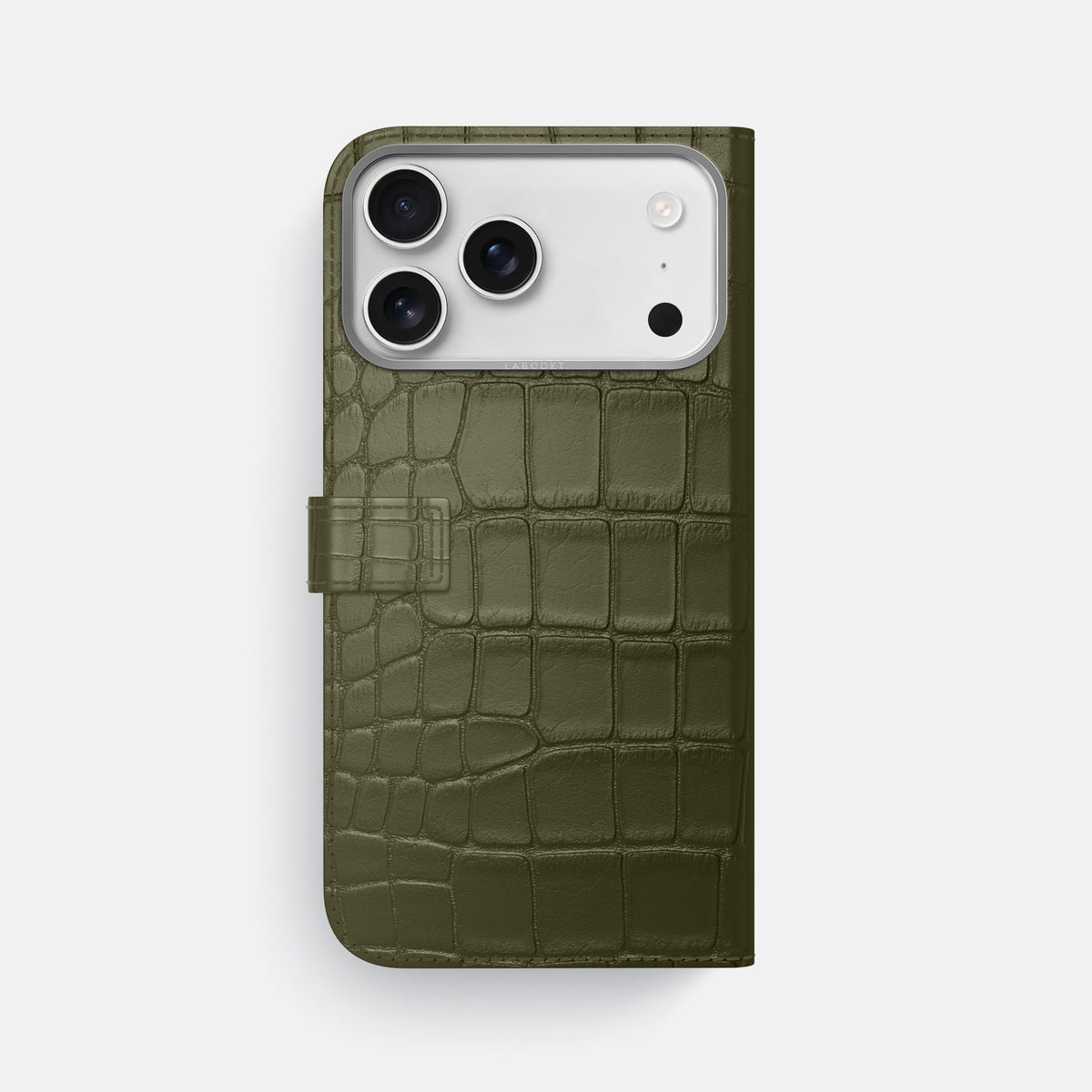 Folio Case with Clasp For iPhone 18 Pro Max In Alligator -3 | Kaki-Green-Steel