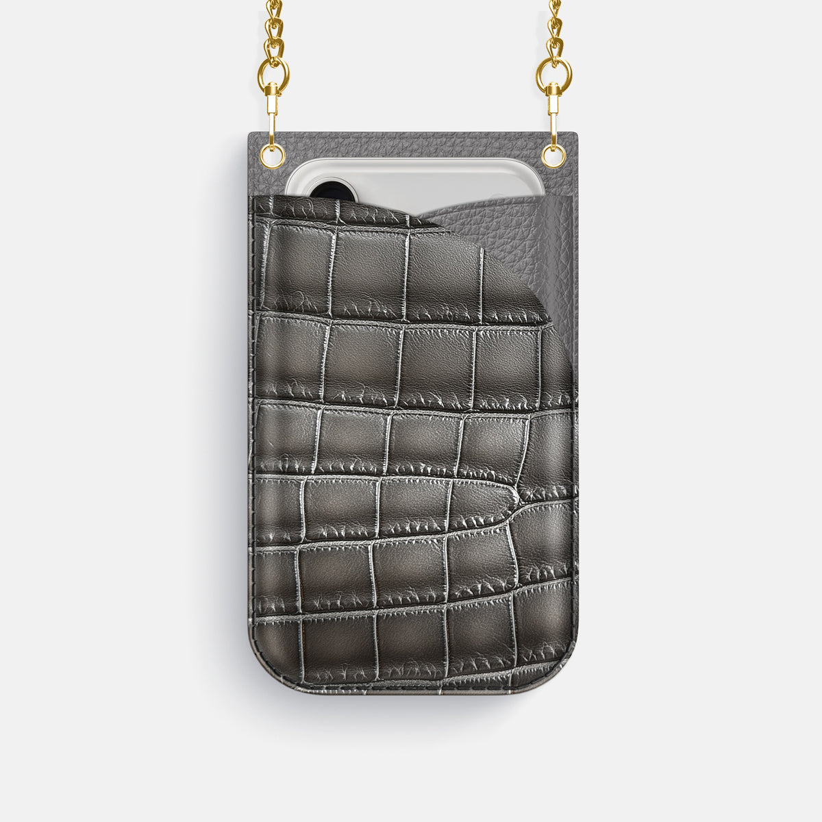 Crossbody Bag For iPhone 17 Pro In Patina Alligator -1 | Grey-Gold