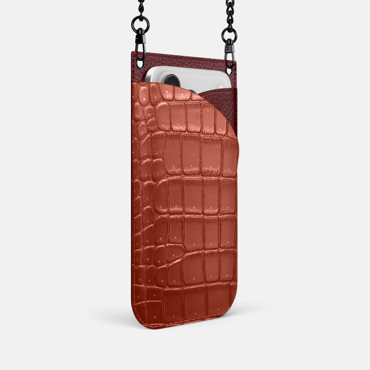 Crossbody Bag For iPhone 18 Pro In Porosus Crocodile -2 | Mahogany-Brown-Black