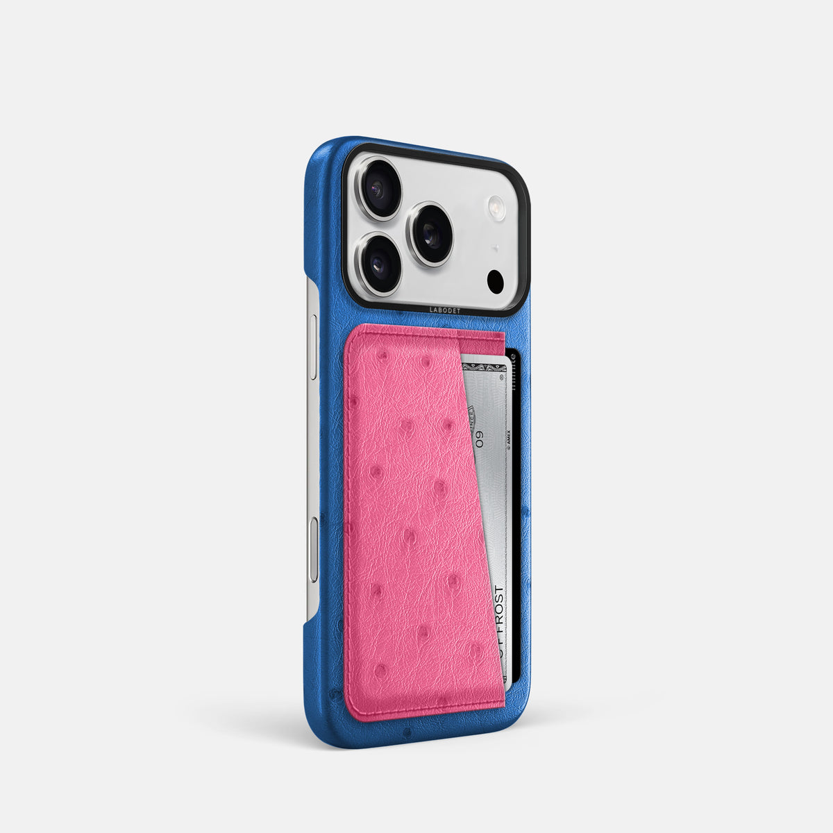 Double Card Case Coloré For iPhone 17 Pro In Ostrich -2 | Royal-Blue-Black