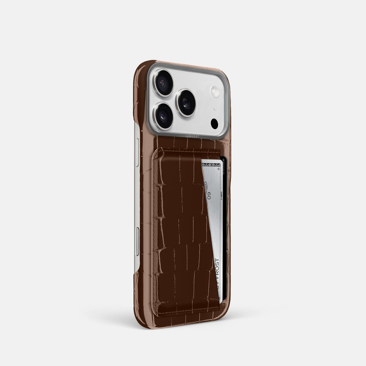 Double Card Case For iPhone 18 Pro In Shiny Alligator -2 | Brown-Steel