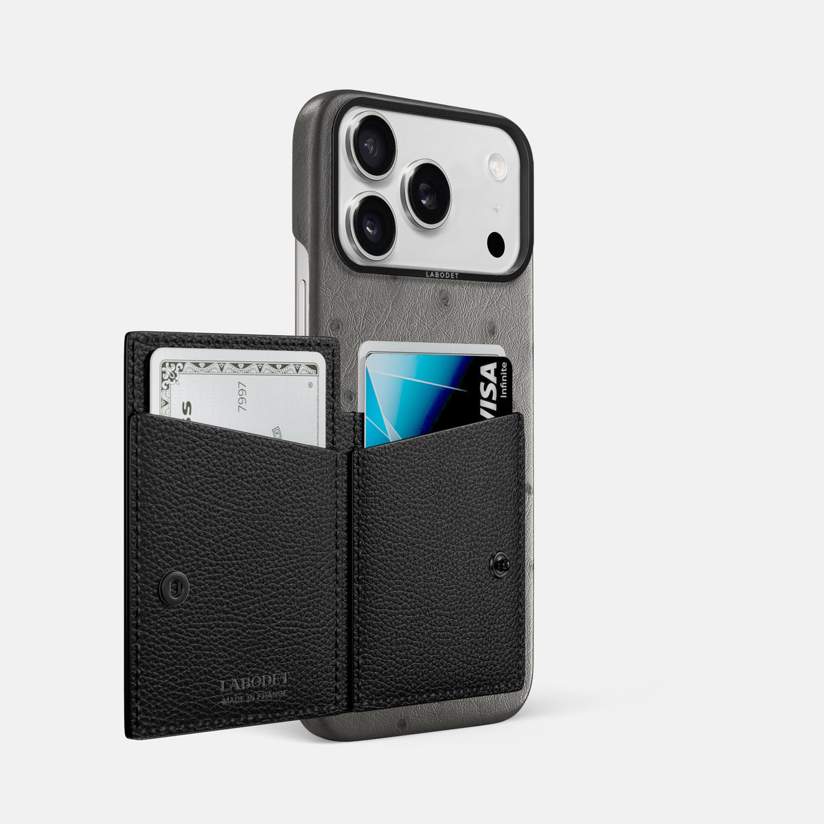 Bi-Fold Case For iPhone 18 Pro Max In Ostrich -2 | Grey-Black