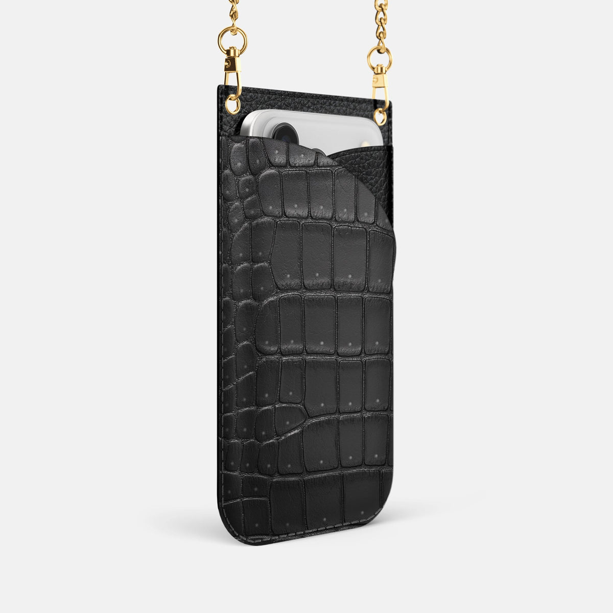 Crossbody Bag For iPhone 18 Pro In Porosus Crocodile -2 | Black-Gold