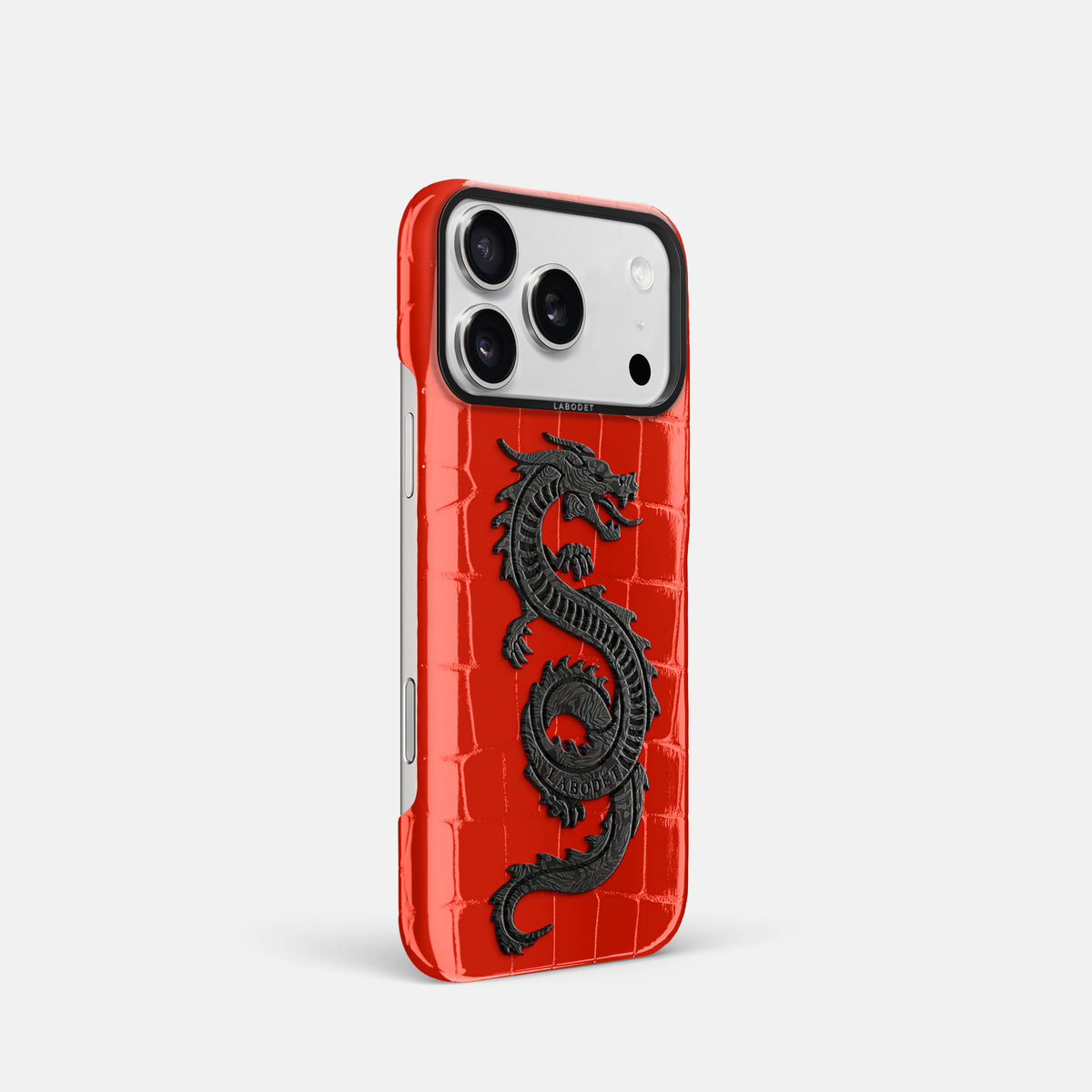 Classic Case With Carbon Dragon For iPhone 17 Pro In Shiny Alligator -2 | Coral-Orange-Black