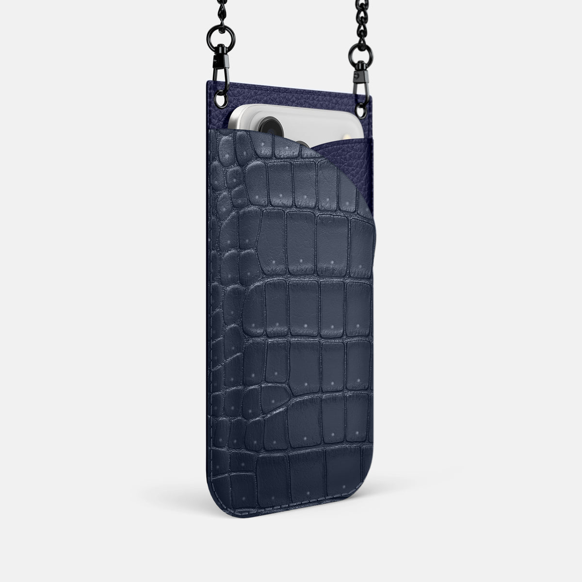 Crossbody Bag For iPhone 17 Pro In Porosus Crocodile -2 | Deep-Blue-Sea-Black