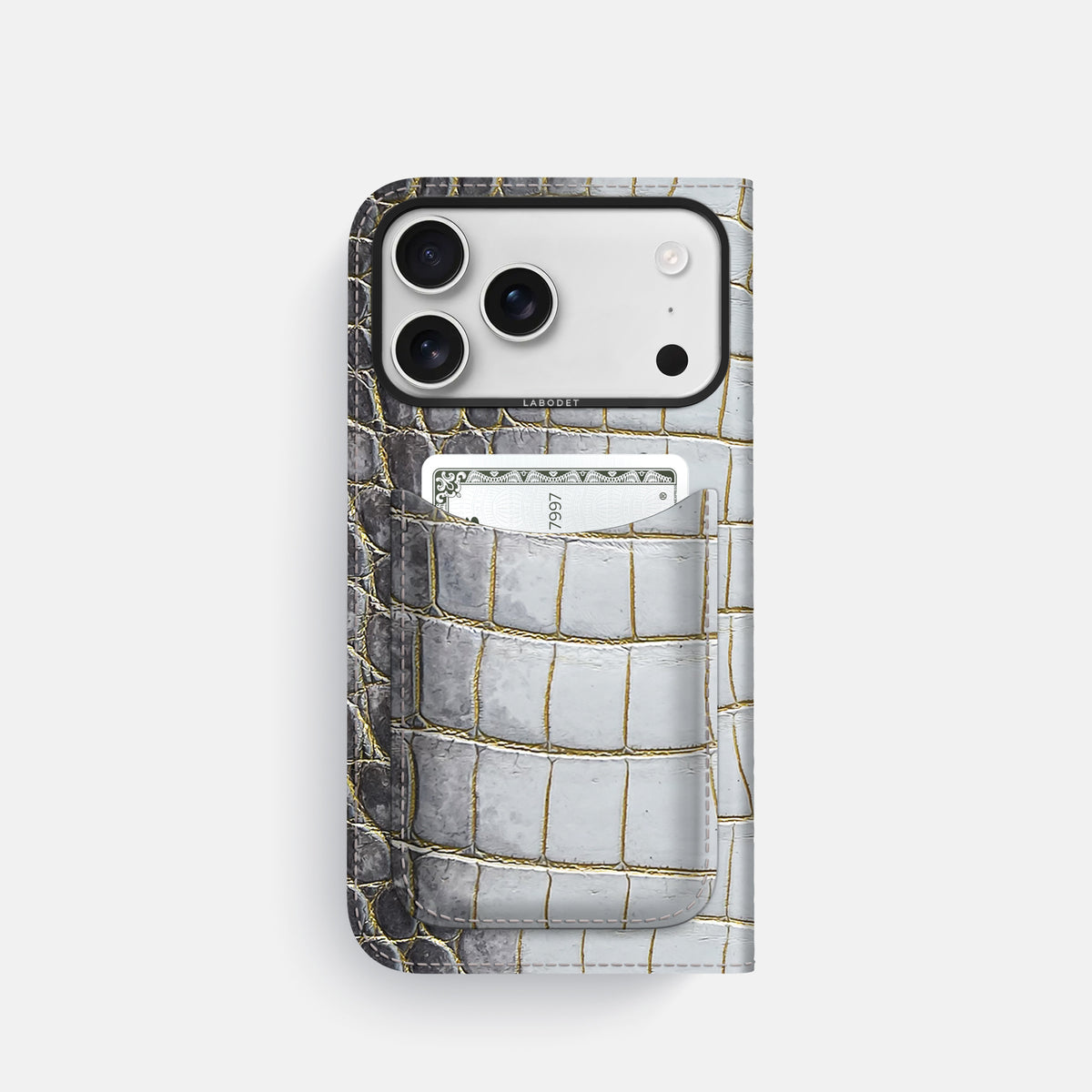 Folio Case with Card For iPhone 17 Pro In Himalayan Crocodile -3 | Gold-Black