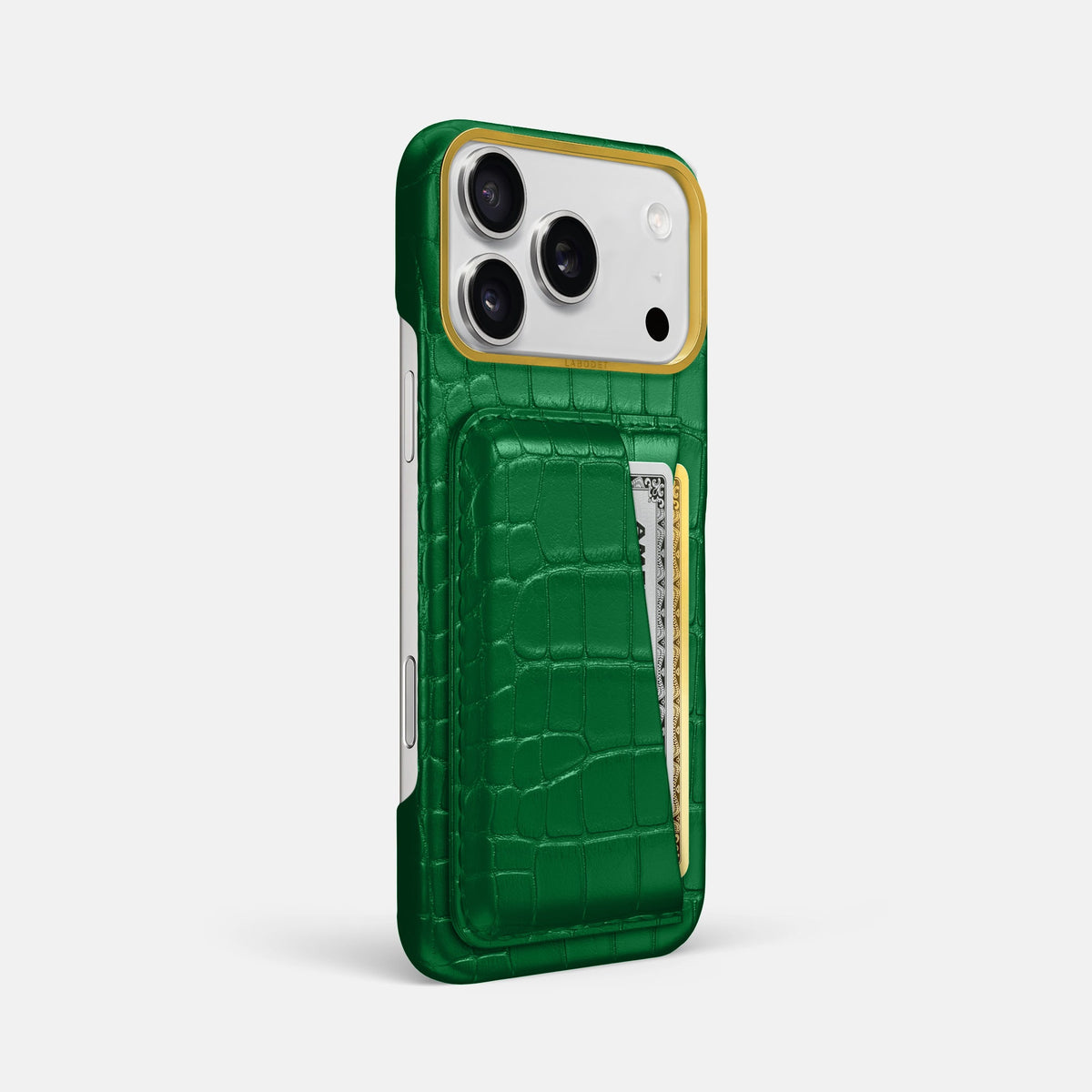 Double Card Case For iPhone 18 Pro Max In Alligator -2 | Forest-Green-Gold