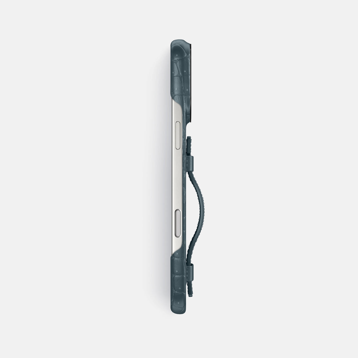 Handle Case For iPhone 17 Pro Max In Porosus Crocodile -3 | Denim-Black