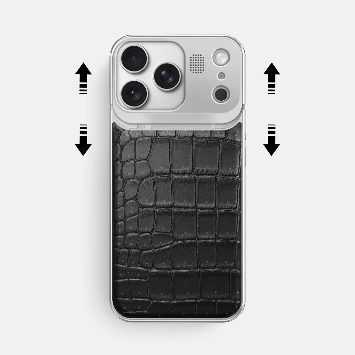 Metal Case For iPhone 17 Pro Max In Porosus Crocodile -2 | Black-Steel