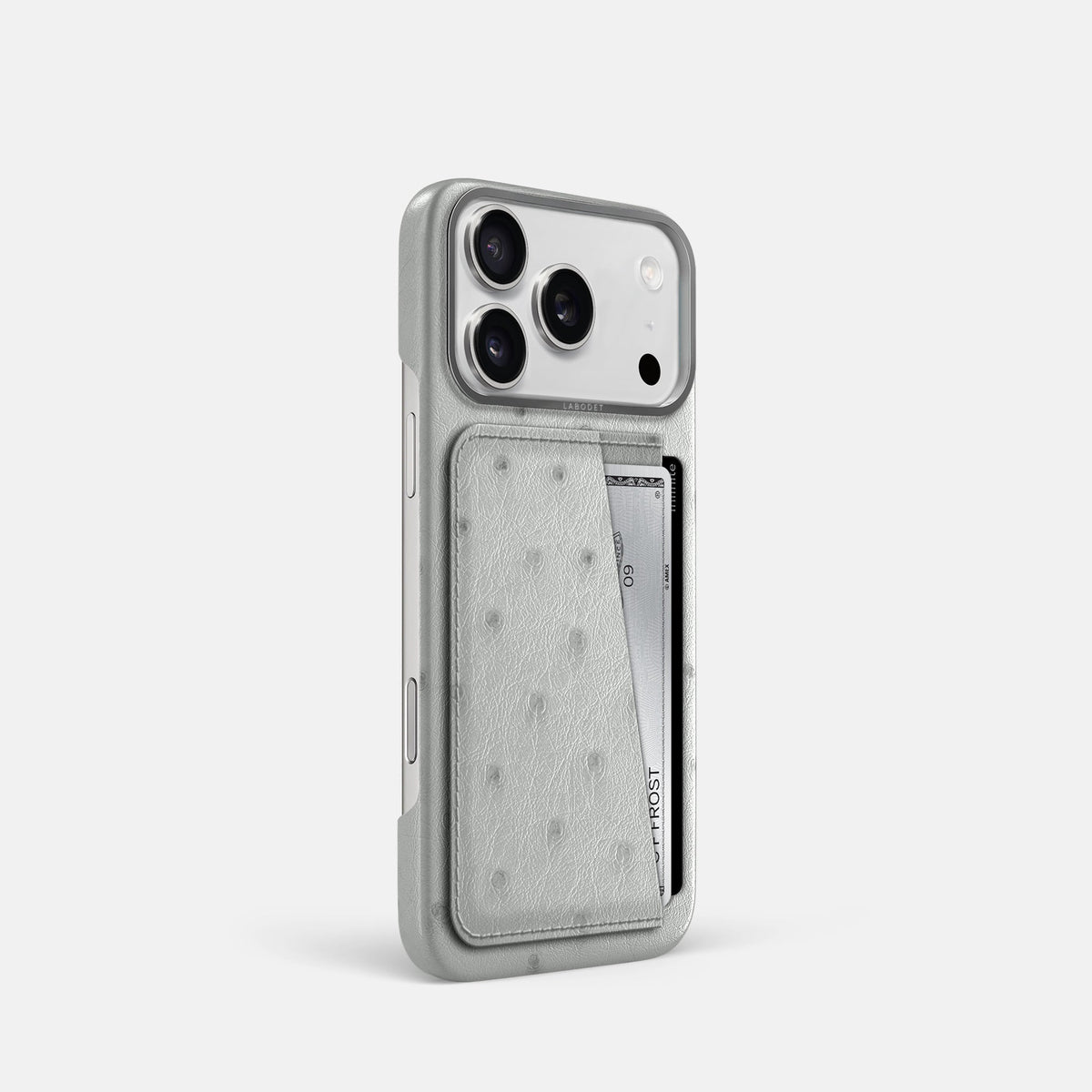 Double Card Case For iPhone 18 Pro In Ostrich -2 | White-Steel