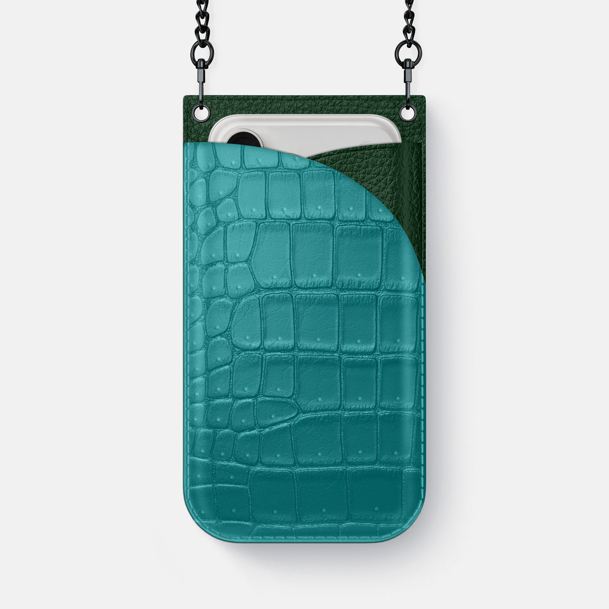 Crossbody Bag For iPhone 18 Pro Max In Porosus Crocodile -1 | Celadon-Black