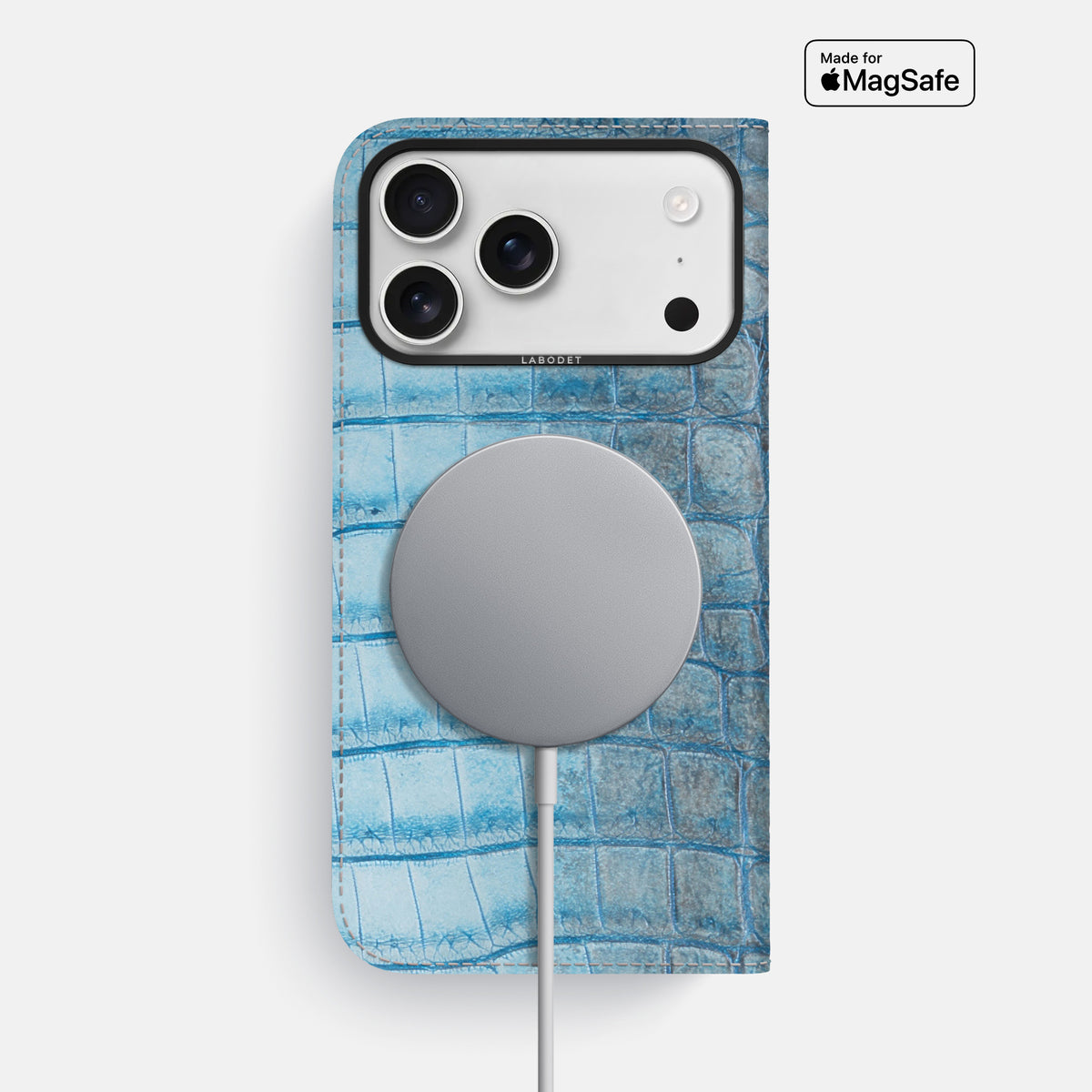 Folio Case For iPhone 17 Pro Max In Himalayan Crocodile -3 | Ice-Blue-Black
