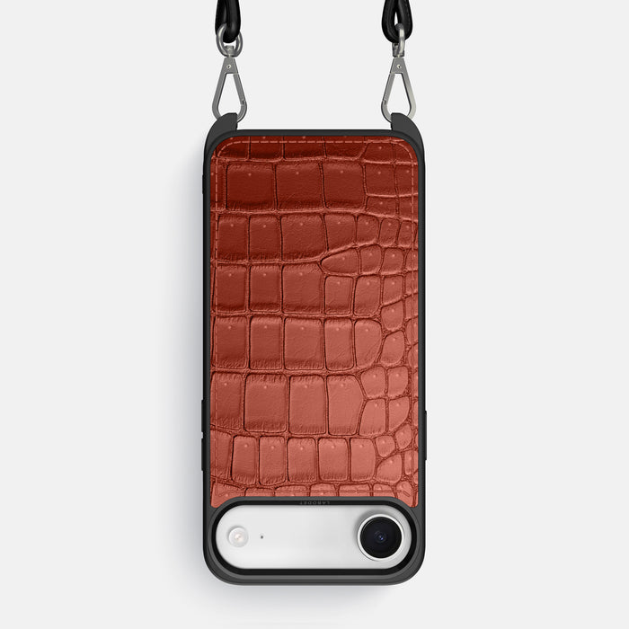 Crossbody Sport Case For iPhone 17 Air In Porosus Crocodile -1 | Mahogany-Brown