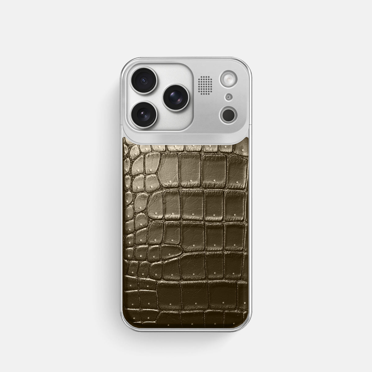 Metal Case For iPhone 17 Pro In Porosus Crocodile -1 | Bronze-Steel