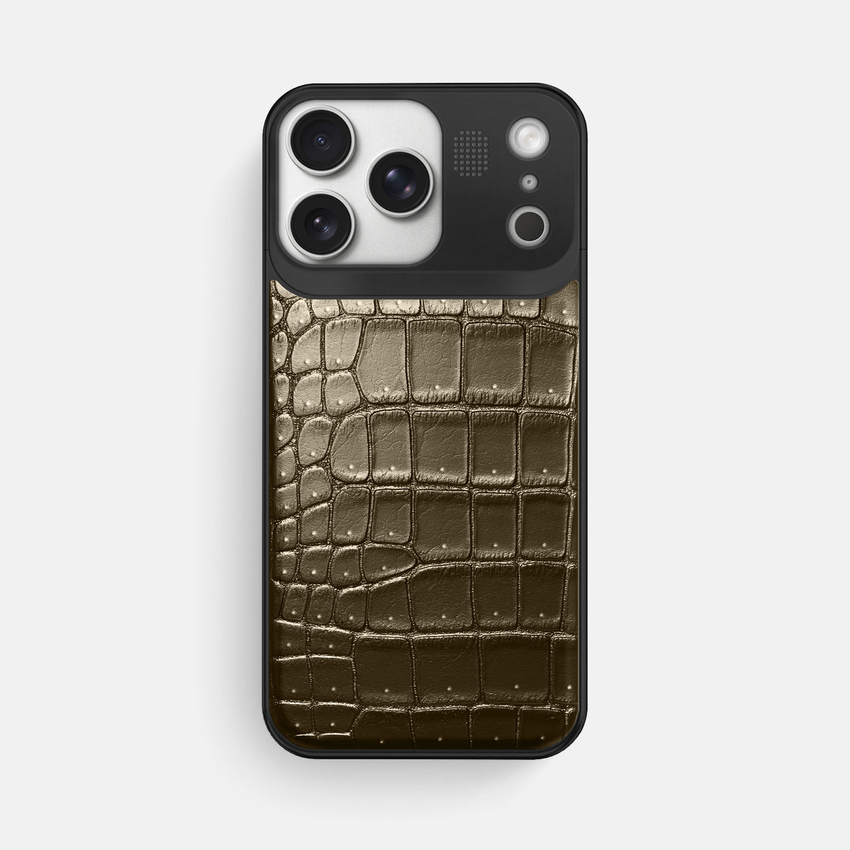 Metal Case For iPhone 17 Pro Max In Porosus Crocodile -1 | Bronze-Black