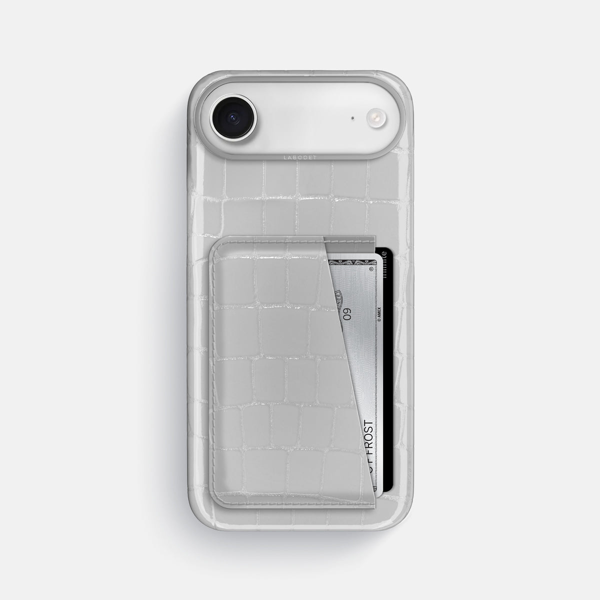 Double Card Case For iPhone 17 Air In Shiny Alligator -1 | White-Steel