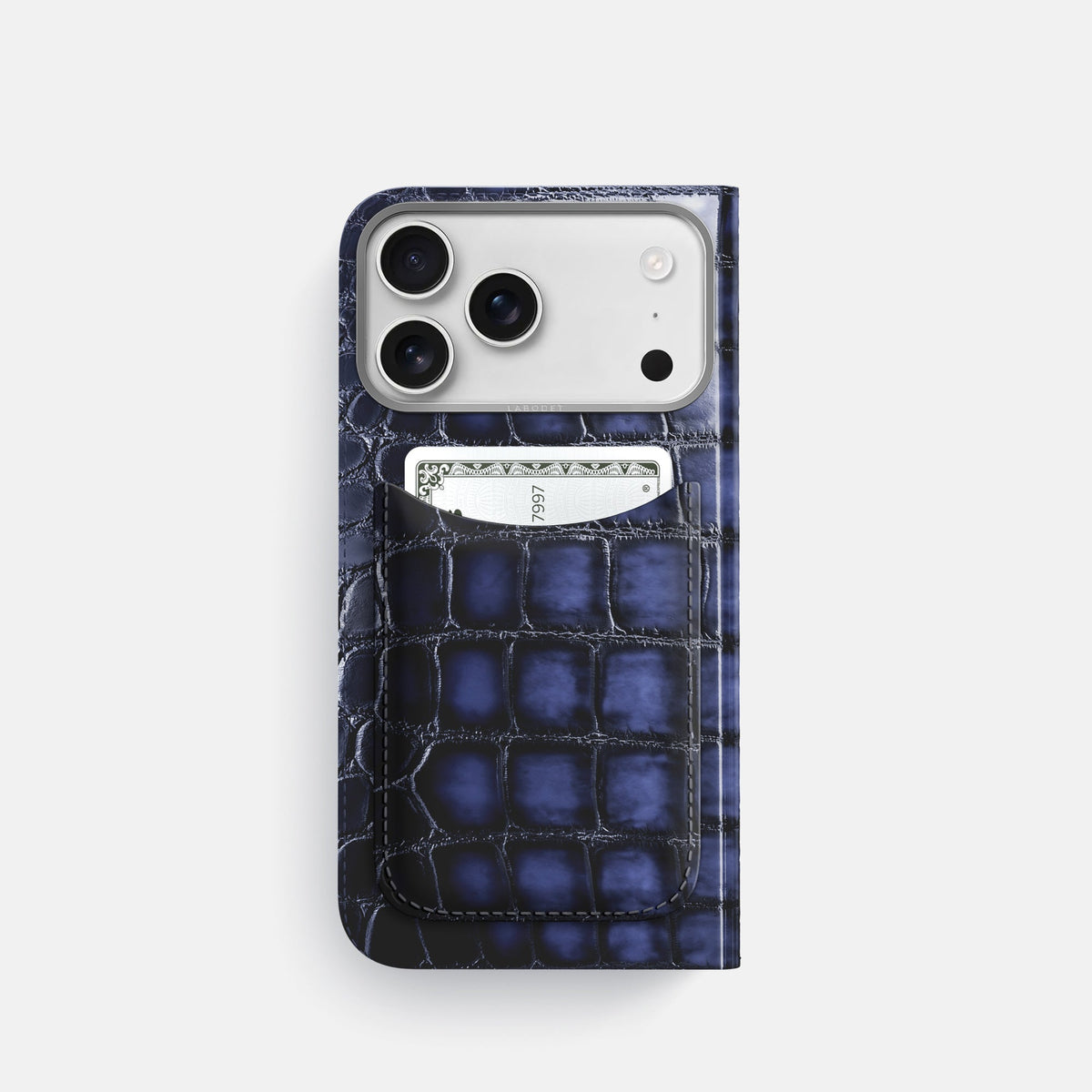 Folio Case with Card For iPhone 18 Pro In Patina Alligator -3 | Havana-Blue-Steel