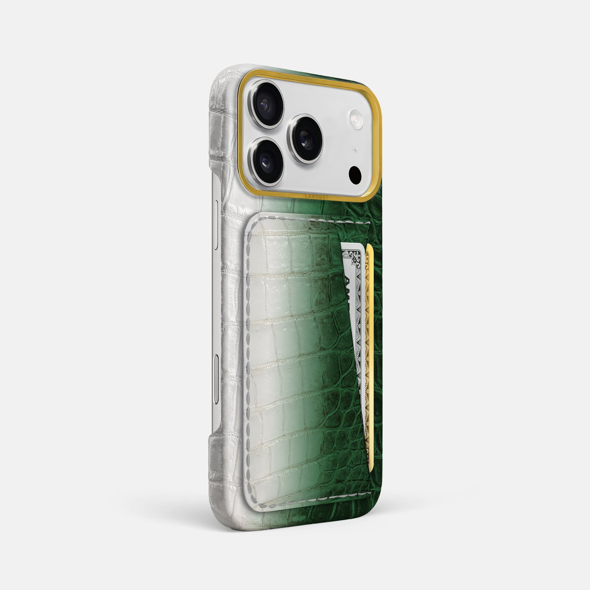 Double Card Case For iPhone 18 Pro Max In Himalayan Crocodile -2 | Green-Gold