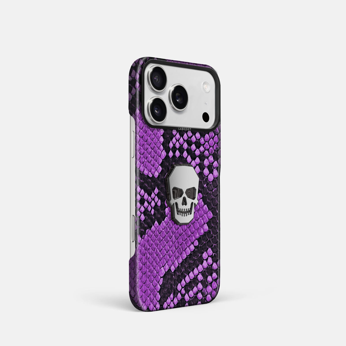 Classic Case With Titanium Skull For iPhone 18 Pro In Deluxe Python -2 | Purple-Black