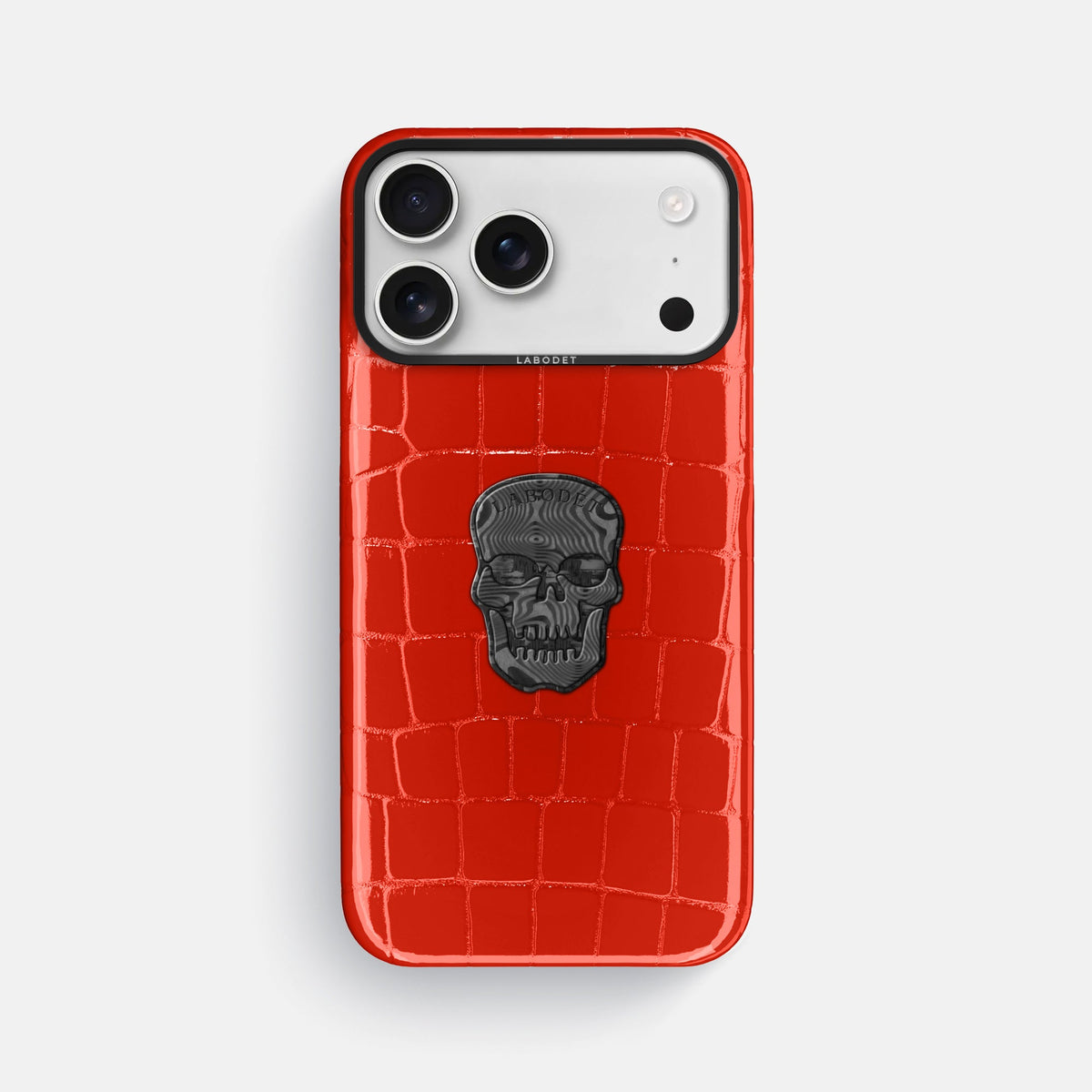 Classic Case With Carbon Skull For iPhone 18 Pro Max In Shiny Alligator -1 | Coral-Orange-Black