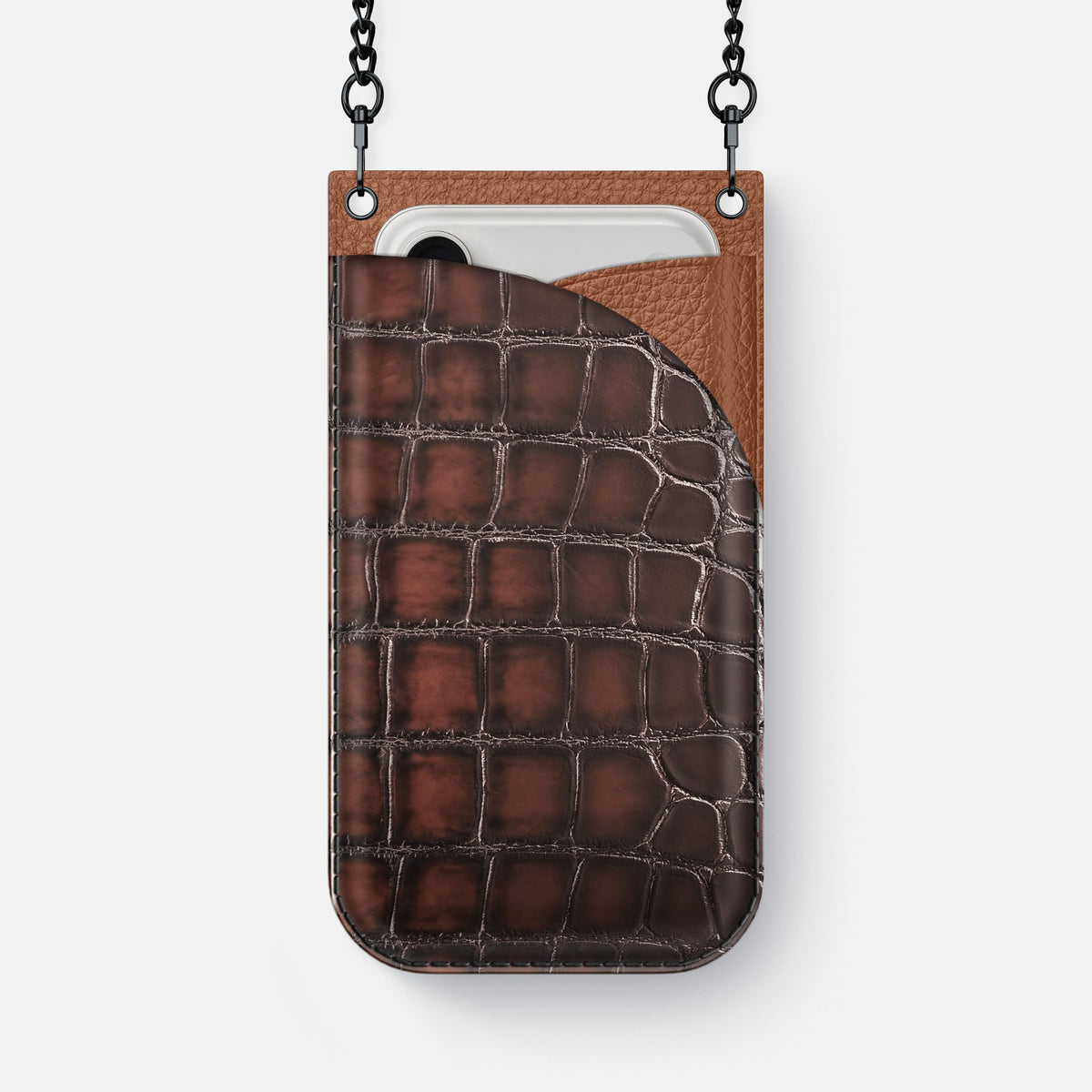 Crossbody Bag For iPhone 18 Pro Max In Patina Alligator -1 | Havana-Brown-Black