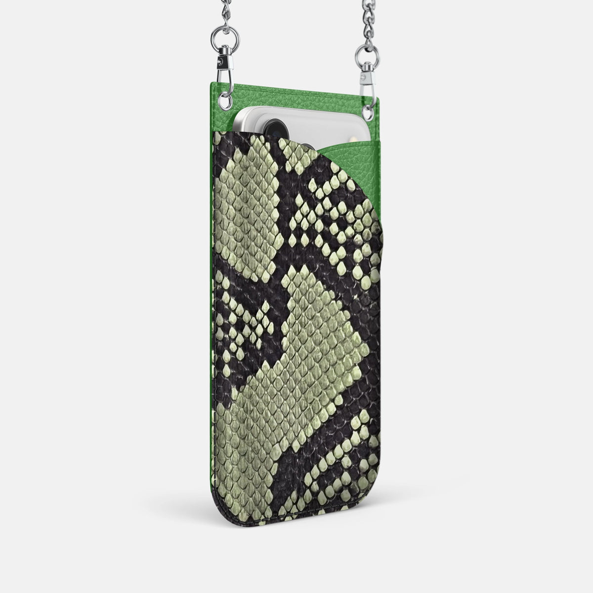 Crossbody Bag For iPhone 18 Pro In Deluxe Python -2 | Army-Green-Steel