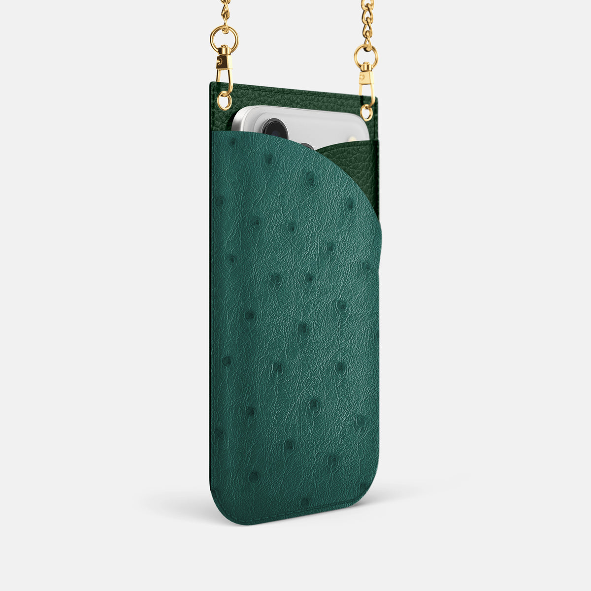 Crossbody Bag For iPhone 17 Pro In Ostrich -2 | Forest-Green-Gold