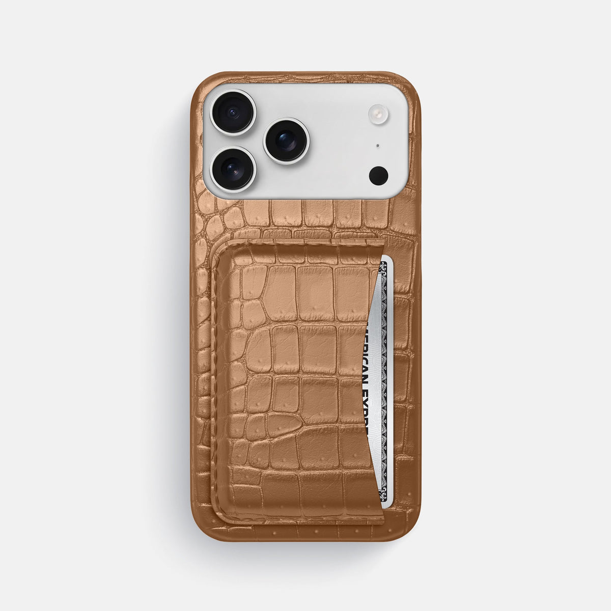 Slim Card Case For iPhone 18 Pro Max In Porosus Crocodile -1 | Milk-Chocolate