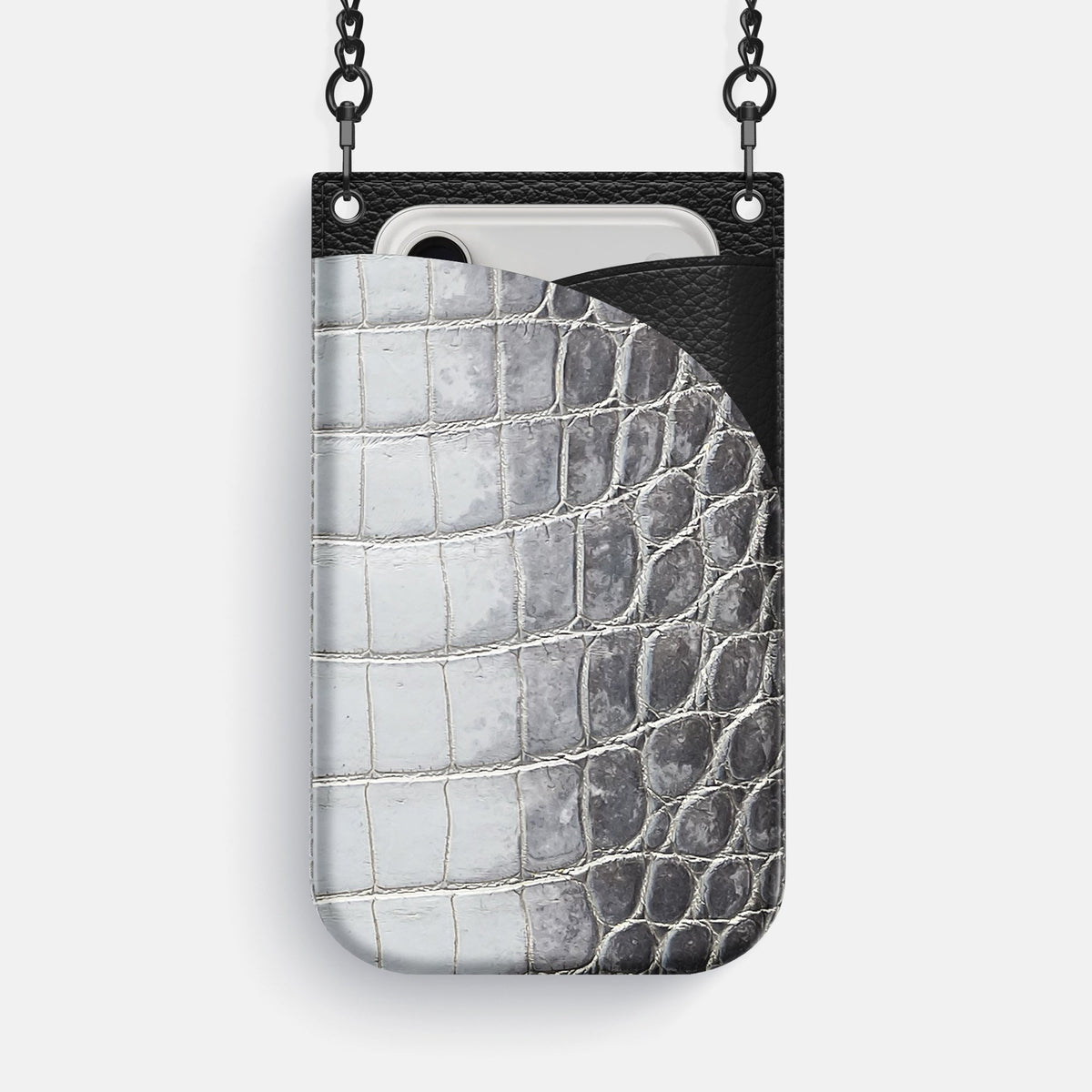 Crossbody Bag For iPhone 18 Pro Max In Himalayan Crocodile -1 | Silver-Black