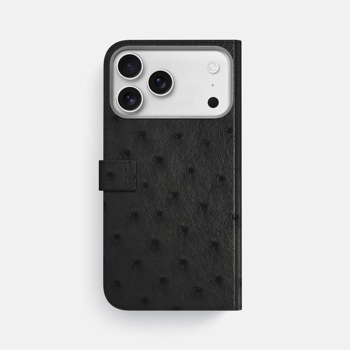 Folio Case with Clasp For iPhone 18 Pro Max In Ostrich -3 | Black-Steel