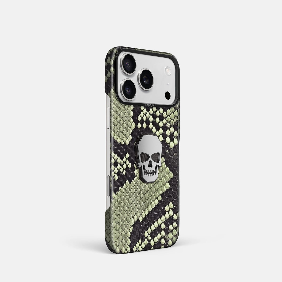 Classic Case With Titanium Skull For iPhone 18 Pro In Deluxe Python -2 | Army-Green-Black